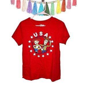Disney Toy Story Jessie Woody USA Red Graphic Short Sleeve T-Shirt Size XS